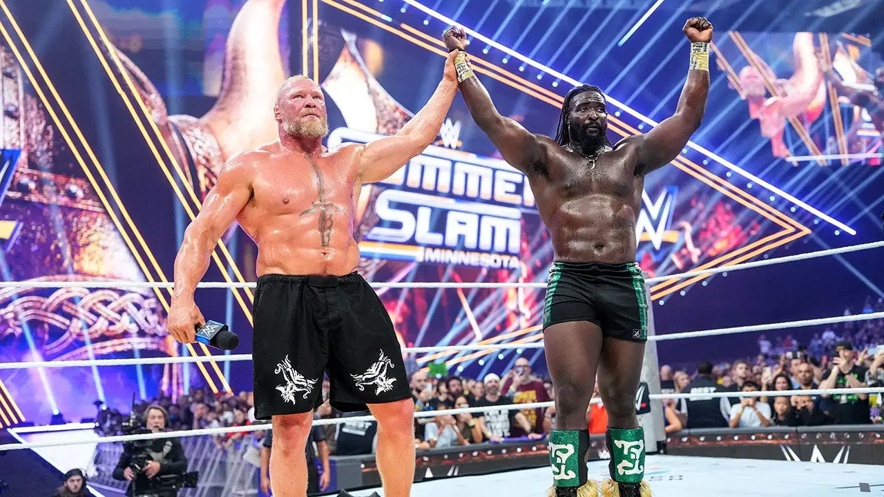 Read more about the article SummerSlam results: Oba Femi pins Brock Lesnar in a Hell in a Cell match